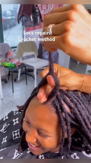 Locs repair done with the crochet method #locs #loccare