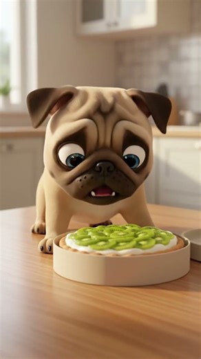 Pug Puppy Carefully Carries a French Fruit Tart 🍓🥝 #doganimation #shorts