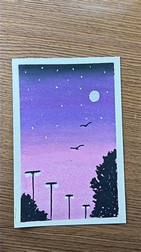 Oil pastel street light scenery painting #oilpastel #acrylicscenery #scenery #shorts