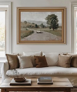 Rustic Countryside Vintage Car Painting - Cottage Farmhouse Entryway Print, Neutral Grounding Wall Art - Etsy