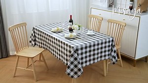 misaya Rectangle Waterproof Vinyl Table Cloth, Buffalo Flannel Backed Tablecloth, Wipeable Plastic Table Cover for Dinner, Kitchen, Outdoor (60" x 84", Black and White)