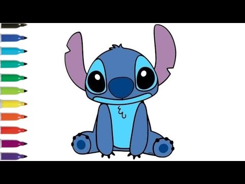 Cute Stitch Drawing | Easy Blue Alien Cartoon Art for Kids