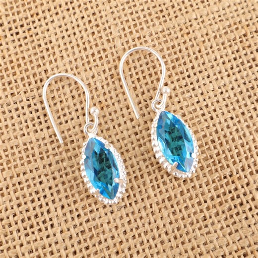 Zwitserse blauwe topaas edelsteen, 925 sterlingzilveren hangoorbellen, handgemaakte sieraden, beste cadeau voor vrouw en vriendin, jubileumcadeau, - Etsy Nederland