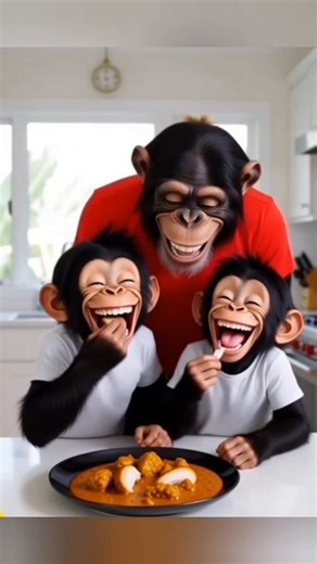 Chimpanzee Heats Up Chicken Curry for Baby Chimp — A Warm & Happy Meal Moment!”