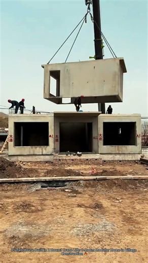 Prefab House Built in 2 Hours! Crane Lifts 3-Room Modular Home in Village Construction 🔥