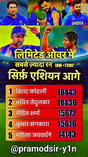 लिमिटेड ओवर में सबसे ज्यादा रन ODl + T20 सिर्फ एशियाई ही आगे #sachintendulkar #viratkohli