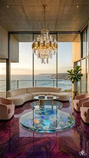 Living Room with a Built-In Ocean Aquarium Floor 🌊 Ultra Luxury Design