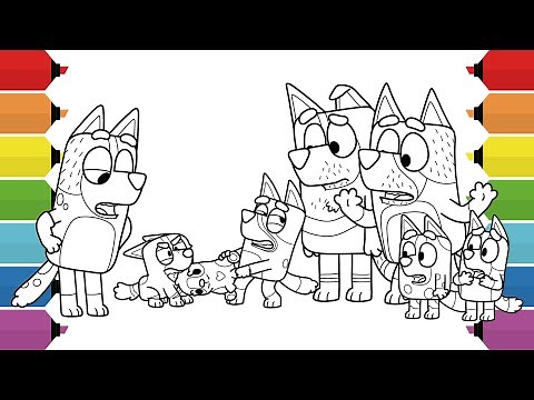 Bluey Coloring Pages | Bluey, Bingo, Chilli, Bandit, Socks, Stripe & Muffin | Markers