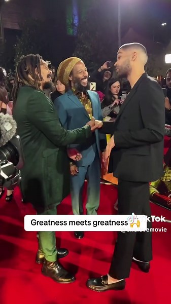 Ziggy Marley and Rohan Marley Meet Kingsley Ben-Adir on One Love Red Carpet
