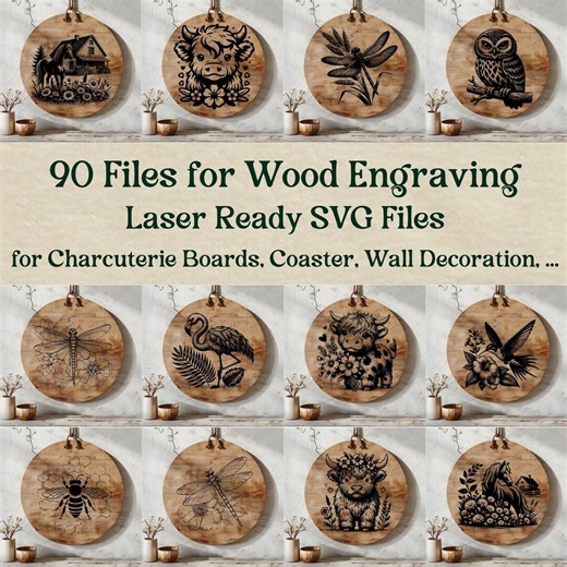 Laser Engraving Bundle, 90 Files Included, Animals, Flowers, Holidays, Football, Laser Ready Files for Charcuterie Boards, Coaster, Wood - Etsy