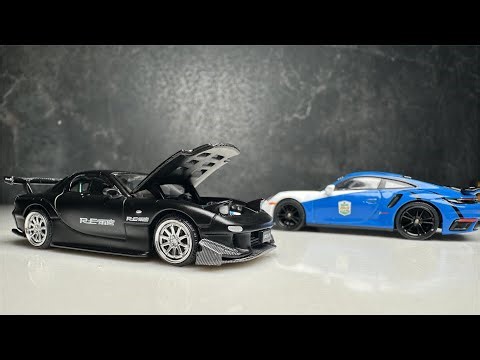 [4K] POPRACE Mazda RX7 RE-AMEMIYA and MINI GT Porsche 911 Turbo S -Review