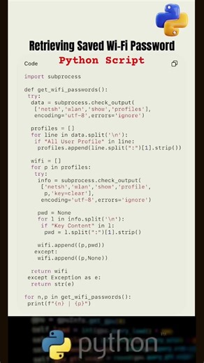 Python Trick to Show Saved WiFi Passwords ⚡