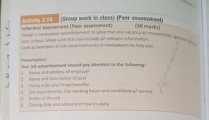 Design a newspaper advertisement to advertise one vacancy as re... | Filo