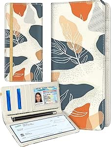 Slohif Checkbook Cover for Personal Duplicate Checks - Leather Check Book Wallet Holder for Women Leaves Print Top Stub