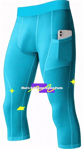 Men's 3/4 Compression Pants Sports Capri Tight Quick-Dry Running Leggings with Pockets for Basketball Gym All Seasons Fitted Design Activewear