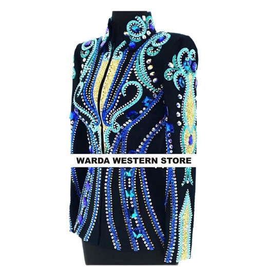 Turquoise Rhinestone Western Show Jacket - Black Base - Etsy