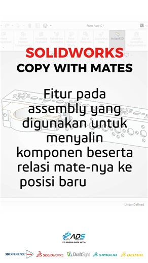 SOLIDWORKS Official Account on Instagram: "Hai Smart Engineer, SOLIDWORKS Copy with Mates Fitur pada assembly yang digunakan untuk menyalin komponen beserta relasi mate-nya ke posisi baru secara cepat. Untuk pembelian original lisensi SOLIDWORKS dan DRAFTSIGHT terbaru, silakan hubungi kontak berikut ini: Email : info.solidworks@arismadata.com Phone : 021 2568 1188 / 2568 1155 Chat WA : 0813 5000 4156 https://wa.me/6281350004156 #SOLIDWORKS2026 #SWID2026 #PTArisma #DraftSight #Technology #AutoCAD