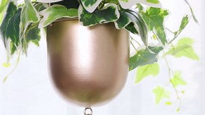 Boho Hanging Planter, Set of 2 Gold Metal Plant Hanger with Hooks and Chains, Modern Wall & Ceiling Planters Outdoor/Indoor Hanging Planter for Window, Porch, Balcony and Home Décor
