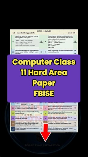FBISE HARD AREA Hssc 1 Computer Paper 2026 #mcqskey #hard #area