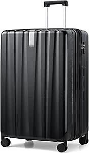 Hanke 29 Inch Expandable Checked Luggage Lightweight PC Hard Shell Luggage Suitcases with Wheels Travel Luggage Rolling Large Suitcase Travel Luggage Bag for Study Abroad.(Jet Black)