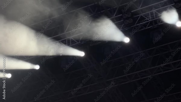 Moving stage light head setup testing before outdoor stage lighting for concert