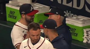WATCH: An animated #Braves P Spencer Strider chats with Braves pitching coach Rick Kranitz after he was taken out of the ballgame vs #Phillies Video via: TBS | Thanks Chipper