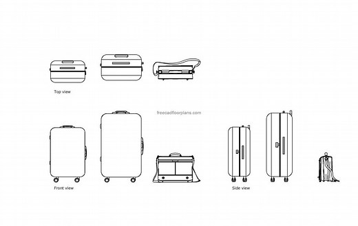 Suitcases, Plans Elevations - Free CAD Drawings
