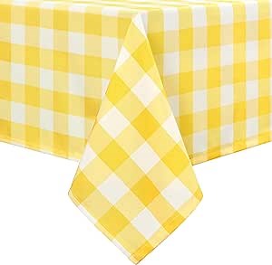 Hiasan Checkered Tablecloth Rectangle, 70 x 90 Inch - Waterproof & Wrinkle Resistant Spring Table Cloth for Picnic, Dinner and Party, Washable Polyester Fabric, Yellow and White Gingham Pattern