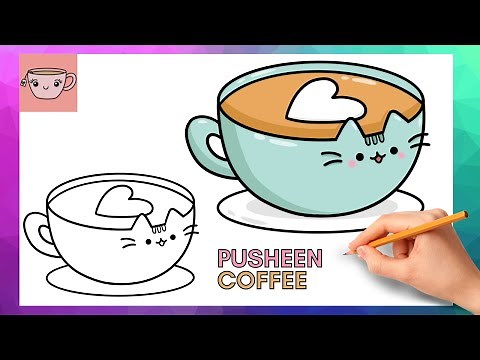 How To Draw Pusheen Cat - Coffee Cup | Cute Easy Step By Step Drawing Tutorial