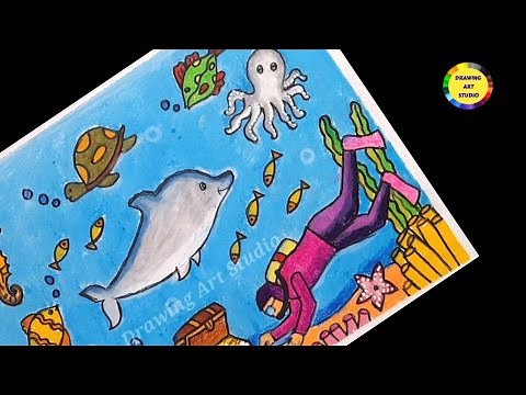 Underwater World | How To Draw Life Underwater | World Oceans Day Drawing | Life Underwood