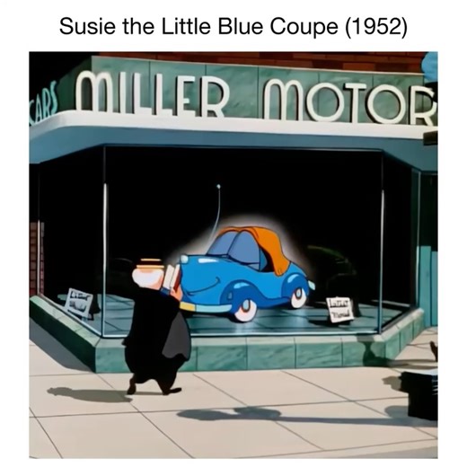 Purely History on Instagram: "Susie the Little Blue Coupe is a 1952 Walt Disney short film directed by Clyde Geronimi. It tells the story of Susie, a cheerful little car who begins her life shiny and new, only to face neglect, damage, and abandonment as she ages. The short cleverly mirrors the life cycle of a human, with Susie’s experiences reflecting joy, decline, and renewal. The animation was notable for giving a car human-like personality long before Pixar’s Cars. Susie eventually finds happ