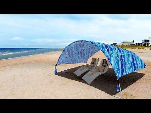Homemade DIY BEACH SHADE CANOPY X-LARGE (How To Setup & Make Cordless Windproof Beach Tent Sun Shade
