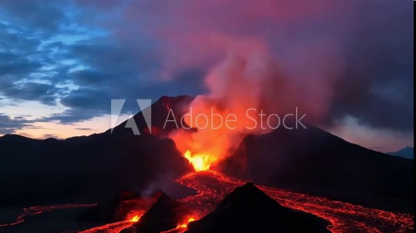 Slow motion capture of a powerful pyroclastic flow, a dense cloud of hot gas and volcanic debris, descending rapidly, viewed safely from a distance. Long shot slow motion