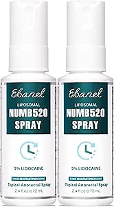 Ebanel 2-Pack 5% Lidocaine Spray Pain Relief Numb520 Burn Itch Relief Numbing Spray for Skin, Topical Anesthetic Postpartum Hemorrhoid Treatment with Phenylephrine for Local and Anorectal Uses