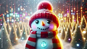 Winter Snowman Animation Loop - Snowfall Animated loop of a snowman in a winter setting, ideal for holiday videos, social media posts, and creative projects.