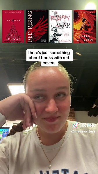 my hand is so shaky I'm so sorry but like BOOKS WITH RED COVERS!!! #booktok #bookrecs #bookrecommendations #veschwab #redrising #redrisingseries #darrowoflykos #victorvale #thepoppywar