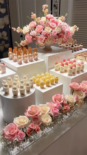 Sweetly Savored | DMV Mini Luxury Desserts & Tables on Instagram: "Floral and dessert masterpiece 🌸✨ What’s one our desserts table: Lotus Biscoff, Mango mousse, Tiramisu, Rafaello, Raspberry cheesecake, Ferrero Rocher, & Vanilla cheesecake #dmvdesserttable #floraldesserttable #sweetlysavored #dmvdesserts #dmvdessertcups"