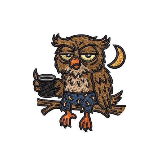 Grumpy Night Owl Coffee Machine Embroidery Design, Funny Owl Embroidery File for 4x4 Hoop, Coffee Lover Gift Digital Pattern PES DST EXP