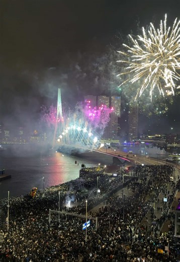 New Year Fireworks over Rotterdam Skyline