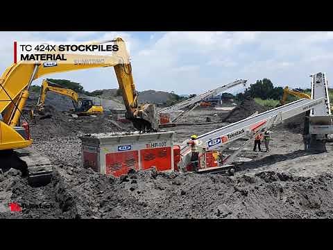 HF10T Mobile Hopper Feeder, TC424X Tracked Conveyor, HF 521 Mobile Hopper Feeder reclaiming