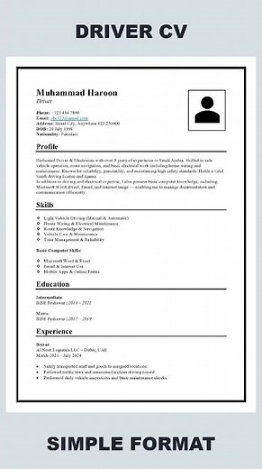 Simple CV Format for Driver
