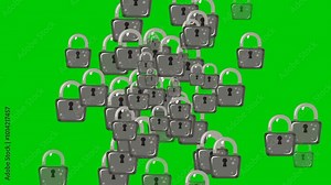Cartoon padlock explosion animation, green screen suitable for hacking, security, cybercrime, and password hack concept