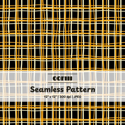 Yellow Hand Drawn Plaid Seamless Pattern - Gingham Digital Paper - Black Background - Checkered Instant Download - Etsy