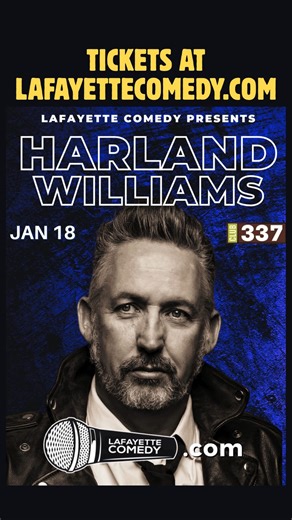 Club 337 : Standup Comedy Club & more on Instagram: "Lafayette Comedy presents HARLAND WILLIAMS COMZILLA Comedy Tour 📅 January 18, 2026 ⏰ Two shows: 6:30 PM & 8:30 PM From Dumb and Dumber, Something About Mary, Half Baked, Rocketman, and more, Harland Williams brings his wildly unpredictable, laugh-until-it-hurts stand-up to Lafayette. A scene-stealing comedy legend seen on Letterman, Tonight Show, Conan, HBO, and Comedy Central, Harland is a master of crowd work, improvisation, and beautifully