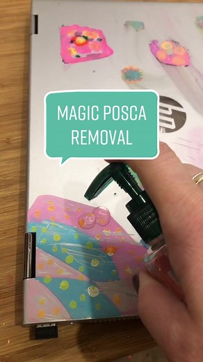 Remove Posca pen from a laptop with no damage #posca #removepaint #sosatisifying @POSCA
