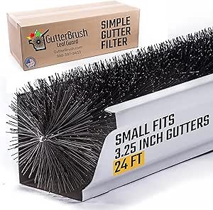 GutterBrush Gutter Guard – 3.25" Diameter (NOT for Standard 5" Gutters) – 24 Ft Leaf Filter for Small 4" Gutters on Mobile Homes, Carports & Awnings | DIY Insert | Prevents Clogs | Made in USA