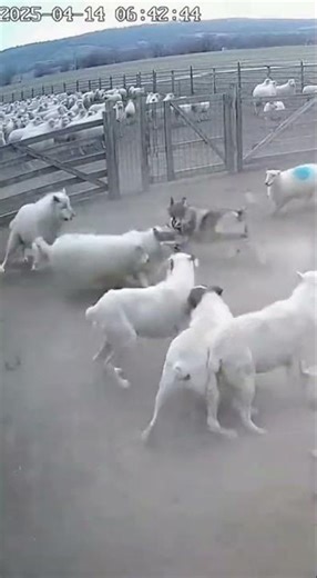 Wolves attack a flock of sheep