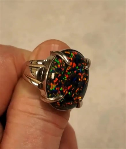 Very Large Black Opal Ring, See Multicolored Fire on Video! 15x20mm Lab Created Opal, Sturdy 925 Sterling Ring, Velvet Ring Box - Etsy