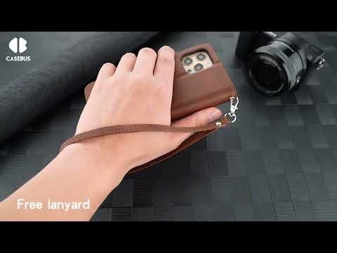 Casebus Detachable Wallet Phone Case, Magnetic Flip Kickstand, Premium Leather, with Wrist Strap