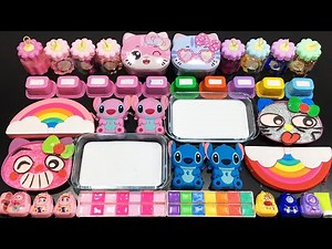 RAINBOW and PINK Slime !!! Mixing random into GLOSSY Slime !!! Relaxing slime videoTom Slime